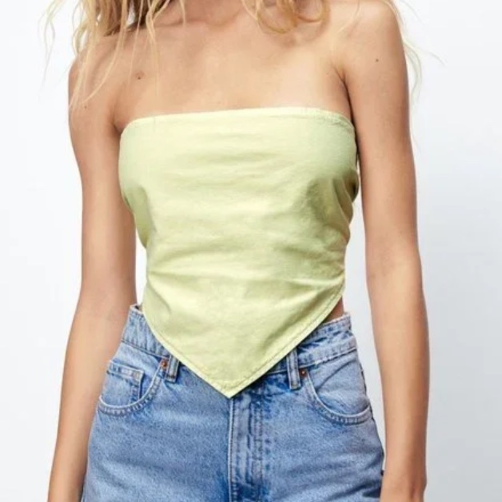 Zara strapless bandana top buttery yellow with a hint of green